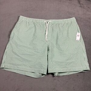 Gap Mens XL 6" Swim Trunks Green White Seersucker Striped Board Shorts NWT